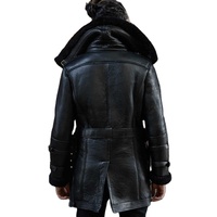 Nouveau Style Vintage Hiver Hommes Noir À La Mode Fourrure Longue Manteau Personnalisé Shearling Conception Main Polie Doux En Peau De Mouton En Cuir Véritable