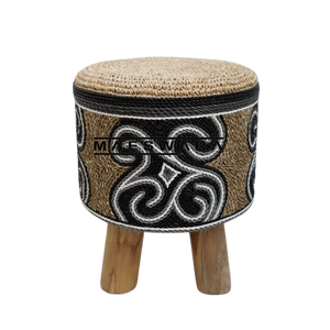 <b>STOOL</b> MOZAIK 4 Luxury Handmade Seagrass and Sisal <b>Woven</b> Round Storage <b>Stool</b> with Solid Wood Legs Boho Ottoman Furniture - Product Image 1