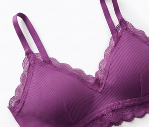 Soutien-gorge sans armatures pour femme, violet, avec dentelle, en tricot de spandex respirant, à porter au quotidien, demi-bonnet, non doublé - Product Image 4