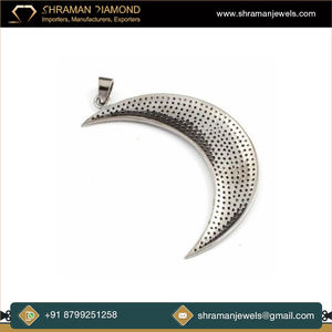 Experience Stunning Beauty 925 <b>Solid</b> Silver White <b>Gold</b> Plated Lab Grown Diamond Featuring Stunning Moon Fashion Design <b>Pendants</b> - Product Image 2