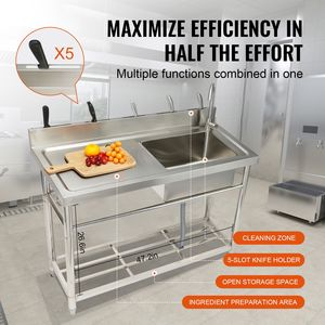 "Commercial <b>Kitchen</b> Stainless Steel Utility Sink 1 Compartment 47.2 X 19.7 X 37.4 cm Free Standing Workbench Faucet <b>Legs</b>" - Product Image 6