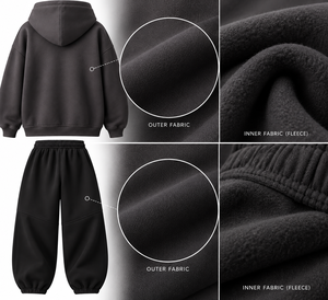 Conjunto de Sudadera con Capucha Oversize Unisex, Color Sólido, Felpa, Estilo Casual Otoñal, Negro y Gris Oscuro, Conjunto Combinado - Product Image 6