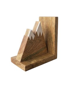 Wooden Mountain <b>Bookends</b> Set Of 2 Rustic Handcrafted Triangle Shape With Snow Cap Design For Bookshelf Decor - Product Image 4