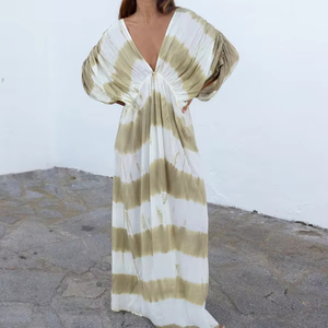 Eco-Friendly & Washable Breathable Boho Pastel Tie Dye Maxi Dress with <b>Balloon</b> Sleeve for Women Made in India Modal/Cotton - Product Image 5