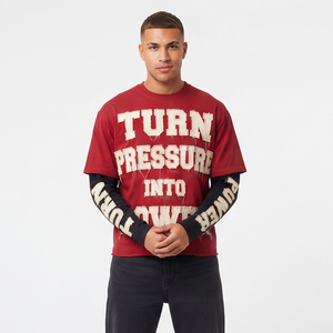 T-shirts à col rond pour hommes surdimensionnés à double couche avec broderie Hip Hop style américain - Product Image 5