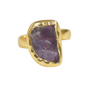 Bague en améthyste à pierre unique Laxmi Jewellers, plaquée or 18 carats, style vintage, taille ajustable, bijoux pour femmes à porter au quotidien - Product Image 1