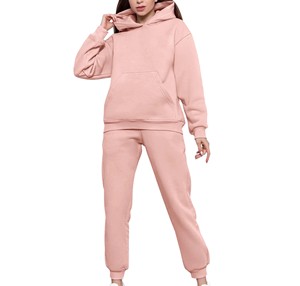 Ensemble de survêtement rose à capuche pour femme, manches longues, couleur unie, décontracté, respirant, coupe ample, pour l'automne - Product Image 1