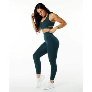Leggings de yoga et fitness tricotés respirants pour femmes, taille mi-haute, motif uni, avec logo à la taille, nouveau style - Product Image 6