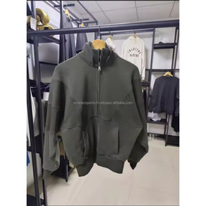 Women's Vintage Green Long Sleeve <b>Sweatshirt</b> Stand Collar Zipper Custom Logo Design Emboss Embroidery Loose Fit Half Zipper Puff - Product Image 6