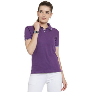 T-shirt Premium pour Femme en Coton Tricoté Doux et Hypoallergénique à Manches Courtes, Col Boutonné Côtelé, Brodé, Idéal pour un Style Décontracté - Product Image 1