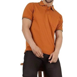 Hot Sale Men's <b>Orange</b> Short Sleeve <b>Polo</b> Shirt Solid Color Pocket Casual Knitted Pique Cotton Breathable Regular Fit - Product Image 1