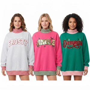 Sudadera navideña extragrande para mujer, cuello alto, con lentejuelas y estampado de letras, manga larga, informal de invierno, con ribete de guinga - Product Image 1