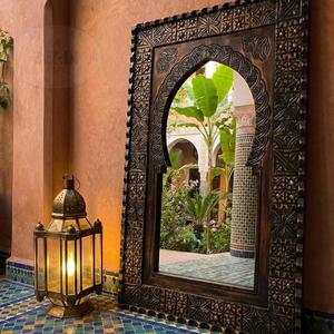 Handcrafted <strong>Moroccan</strong> Carved Wood Frame <strong>Mirror</strong> Distressed Ethnic Solid Decorative <strong>Mirror</strong> for Boho Chic Mediterranean Spa Decor - Product Image 2
