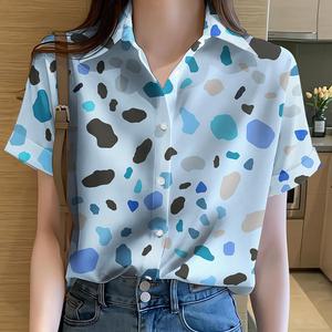 2026 <b>Hawaiian</b> Print Short Sleeve Shirt European Size Beach Women's 100% Silk & Polyester Dobby Fabric Button Eco-Friendly - Product Image 4