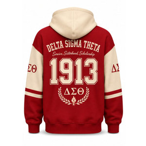 Sudadera con Capucha Roja Delta Sigma Theta, Estampado de Letras Griegas 1913 en la Espalda, Unisex, Informal, para Otoño - Product Image 3