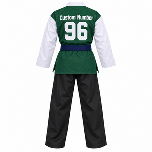 Conjunto de Uniforme de Taekwondo Dobok al por Mayor, Unisex, Mezcla de Algodón, Cuello en V, Camisa de Entrenamiento, Pantalones Largos con Cinturón - Product Image 3