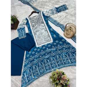 Hermoso conjunto de Parte superior inferior y Dupatta para mujer con trabajo manual de espejo real e impresión digital - Product Image 4