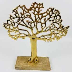Wholesale Handmade Golden Metal <b>Tree</b> Of Life With Wooden Base Art Deco Style Indoor Sculpture Premium Metal Handicraft - Product Image 5