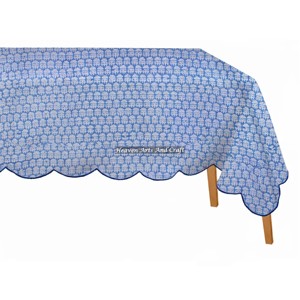 Mantel Rectangular de Algodón de 70x126 Pulgadas con Estampado a Bloque Personalizado y Estampado a Mano para Fiestas y Bodas, con Borde Festoneado, para Eventos, de la India - Product Image 2