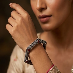 DIVYORO Oxidized Silver Plated <b>Copper</b> Alloy Ethnic Women's Bangle KADA - Product Image 4