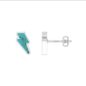 Boucles d'oreilles clous en argent sterling 925 de qualité supérieure, turquoise, forme tonnerre, serti clos, 7 mm, mignonnes, tendance, pour fiançailles, mariage, fête, cadeau - Product Image 1
