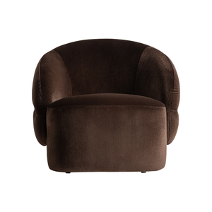 Modern Contemporary Swivel Lounge Chair Solid Teak Premium Velvet Upholstered Curved Barrel Design Deep Comfortable Seat - Product Image 3