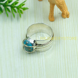 Blue Copper Turquoise Handmade <b>Statement</b> <b>Ring</b> 925 Sterling <b>Silver</b> Brass Wire Wrap Designer Boho Gemstone <b>Ring</b> for Women Him - Product Image 4
