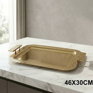 Sleek <b>Black</b> Serving Tray Featuring Textured Patterned Borders And Sturdy Handles, Ideal For Modern Table Decoration & Serving - Product Image 5