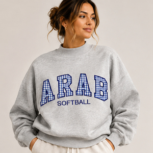 Sudadera de cuello redondo con estampado de letras de béisbol árabe para mujer, de algodón tejido oversize, para otoño, corte regular, con logo frontal - Product Image 2