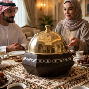 Artisan Food Warmer Server Hand Inlaid Nacre & Hexagonal Dark Timber Base Opulent Majlis & Ramadan Buffet Hotpot - Product Image 5