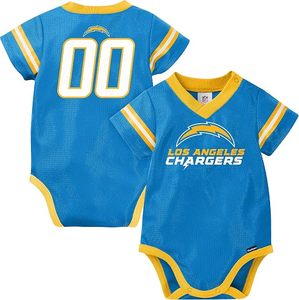 Body de Jersey para Bebé de los Angeles Chargers, Azul Malla, Número 00 Personalizado, Traje Deportivo - Product Image 1