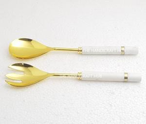 Ensemble de saladiers en métal doré de style américain avec poignée en marbre blanc, luxe pour table, hôtel et restaurant - Product Image 4