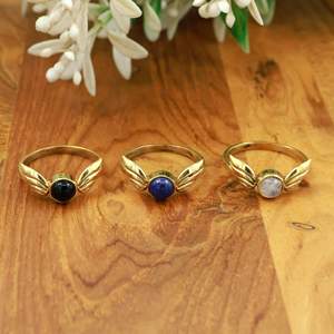 Bagues en laiton avec ailes d'ange en pierres précieuses naturelles, faites à la main, style bohème vintage, ailes dorées, pierres précieuses en cristal pour femmes - Product Image 3