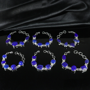 New Arrival Handmade 925 Sterling Silver Plated Afghani Lapis Lazuli Gemstone Multi-<b>Stone</b> Link <b>Bracelet</b> Opaque <b>Stone</b> Jewelry - Product Image 4
