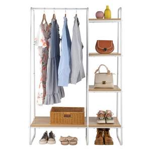 Free Standing Sturdy Metal <b>Clothing</b> Rack with 5 White Wood <b>Shelves</b> Freestanding Garment Rack - Product Image 2