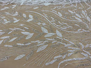 Tela de encaje bordada con cuentas doradas brillantes, malla de tul transparente para vestido de novia, prendas de alta costura, suministros de confección - Product Image 5