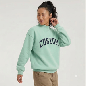 Sudadera Extra Grande con Cuello Redondo y Estampado de Letras Personalizado para Mujer, Verde Menta, Felpa, Informal, para Otoño - Product Image 1