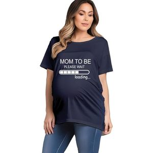 Camiseta de algodón holgada con estampado de Mom To Be Please Wait Loading para mujer, cuello redondo, manga corta, informal, color morado - Product Image 3