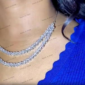 Classy 925 Sterling <b>Silver</b> Moissanite Diamond <b>Necklace</b> Set With Double Row & Matching Earrings Elegant Round Cut For Women Gift - Product Image 4