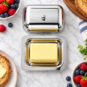 Stainless Steel <b>Butter</b> Dish with Lid and Tray Polished Silver Serving Container - Product Image 6