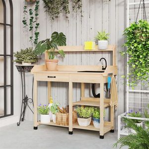 Tavolo da Giardino in Legno Naturale con Lavello Rimovibile e Rubinetto per Stoccaggio - Product Image 3