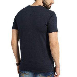 Camiseta de Manga Corta para Hombre, Cuello Redondo, Color Azul Marino, Corte Regular, Algodón Jersey, Color Sólido, Tejido de Punto - Product Image 3