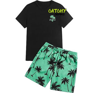 ชุดเสื้อยืดและกางเกงขาสั้นผู้ชายแบบถักพิมพ์ลายคุณภาพสูง เสื้อผ้าฤดูร้อนที่สวมใส่สบาย - Product Image 1