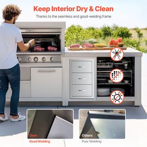 Armadietti a incasso in acciaio inox a triplo accesso 16,5" L x 29" A x 20,5" P, cassetti per cucina da esterno per isola barbecue - Product Image 6