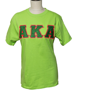 AKA <b>Green</b> <b>Glitter</b> Flake Applique Shirt Women Short Sleeve Sparkle Graphic T Shirt Sorority Inspired Casual Fashion Tee Street - Product Image 1