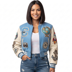 Plus Size Breathable <b>Women</b> Cropped Varsity <b>Jacket</b> Custom Logo Embroidered chenille patch Leather Sleeve custom made <b>jacket</b> - Product Image 4