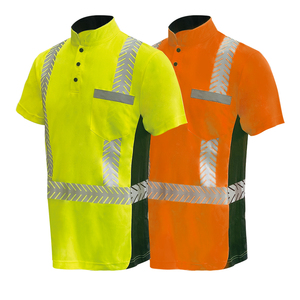 Hi Vis Reflective Short Sleeve Work Shirt Men's Safety <b>Polo</b> Yellow <b>Orange</b> Quick Dry Woven Polyester Casual Style - Product Image 1