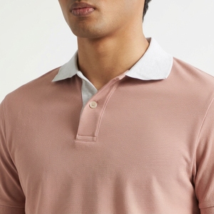 เสื้อโปโลผู้ชายสีชมพู ระบายอากาศได้ดี แขนสั้น ติดกระดุม ผ้าถัก สีพื้น สวมใส่สบาย ผ้าฝ้าย ทรงปกติ - Product Image 4