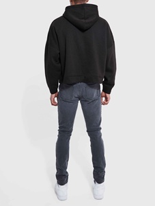 Custom Black <b>Boxed</b> Men's 100% Cotton Fleece Polyester Hoodie Boxy Fit <b>Drop</b> Shoulder Print Pattern Loose Fit Winter Season XS - Product Image 2