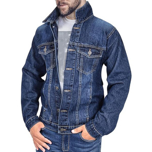 Veste en jean vintage décontractée pour homme, écologique, bleu classique, col rabattu, boutonnée, manches longues, manteau d'hiver uni - Product Image 1